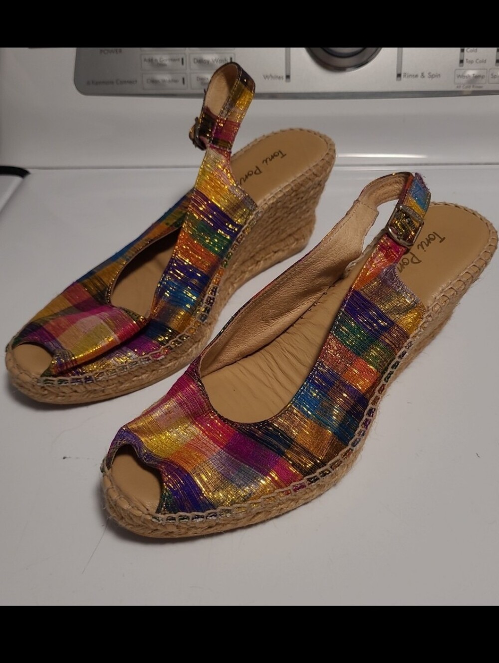 Toni Pons Colorful Multicolor Wedge Slingback Sandals 6.5 37